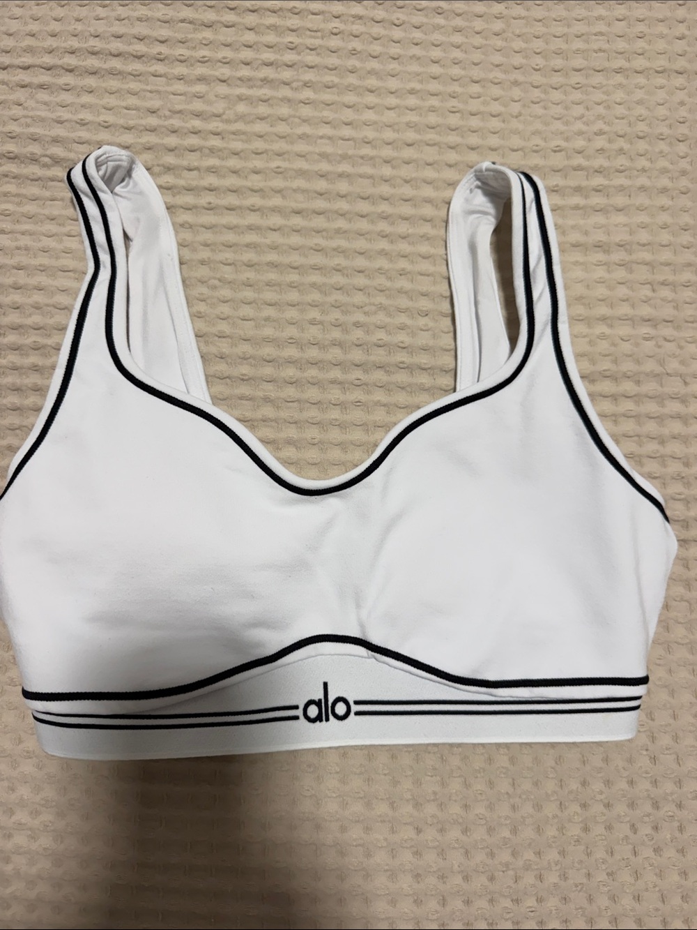 ALO Yoga White Sports Bra with Black Trim